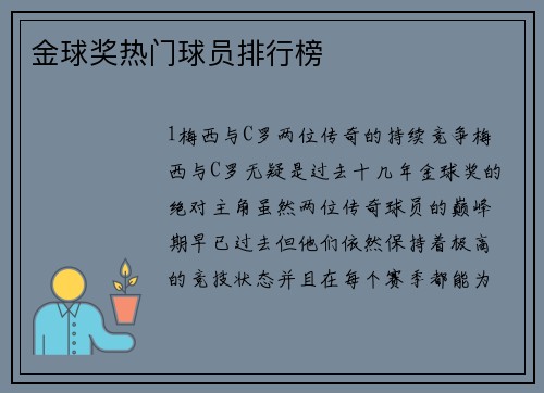 金球奖热门球员排行榜